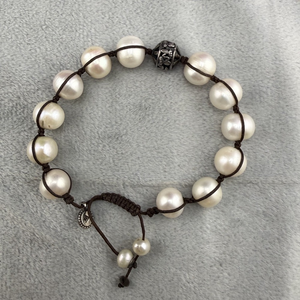 Silpada White Pearl Macrame Bracelet with Silver Accent